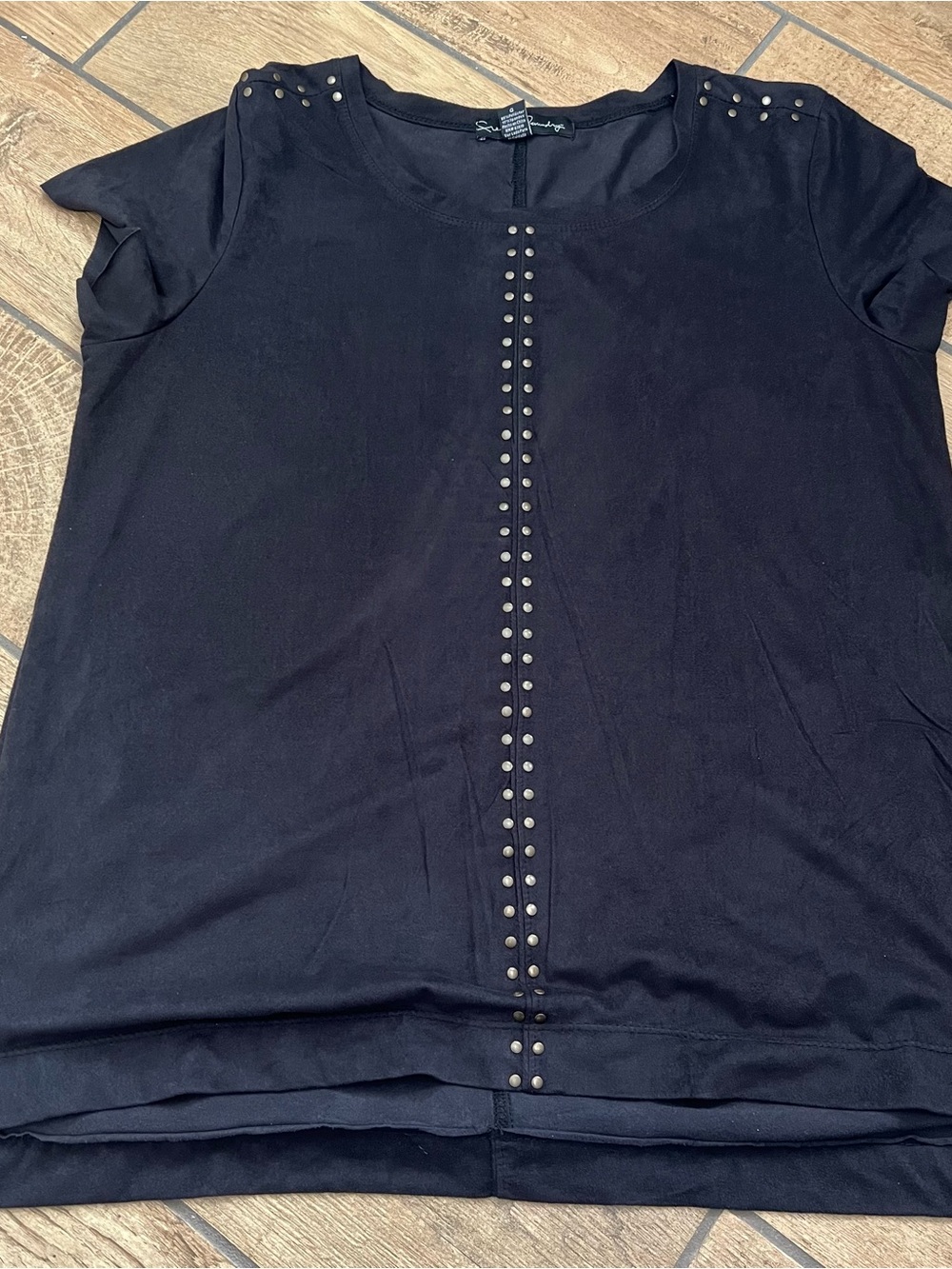 French Laundry Women’s Large Black Faux Suede Studded Top Blouse‎ Moto Edgy
